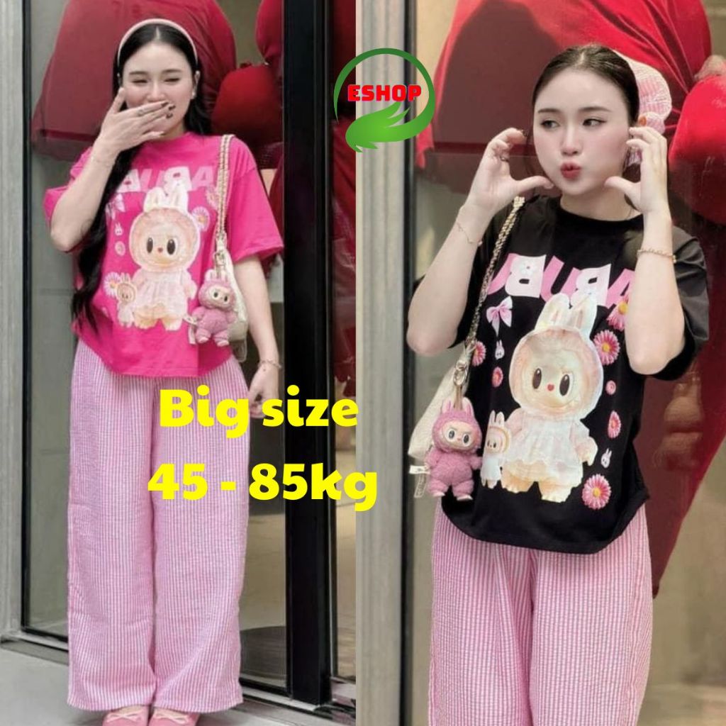 Đồ Bộ Nữ Đẹp Bigsize Áo Tay Ngắn LABUBU ESHOP Set Bộ Xinh Đồ Mặc Nhà Nữ Quần Ống Rộng Suông Dễ Thương Cá Tính QD01
