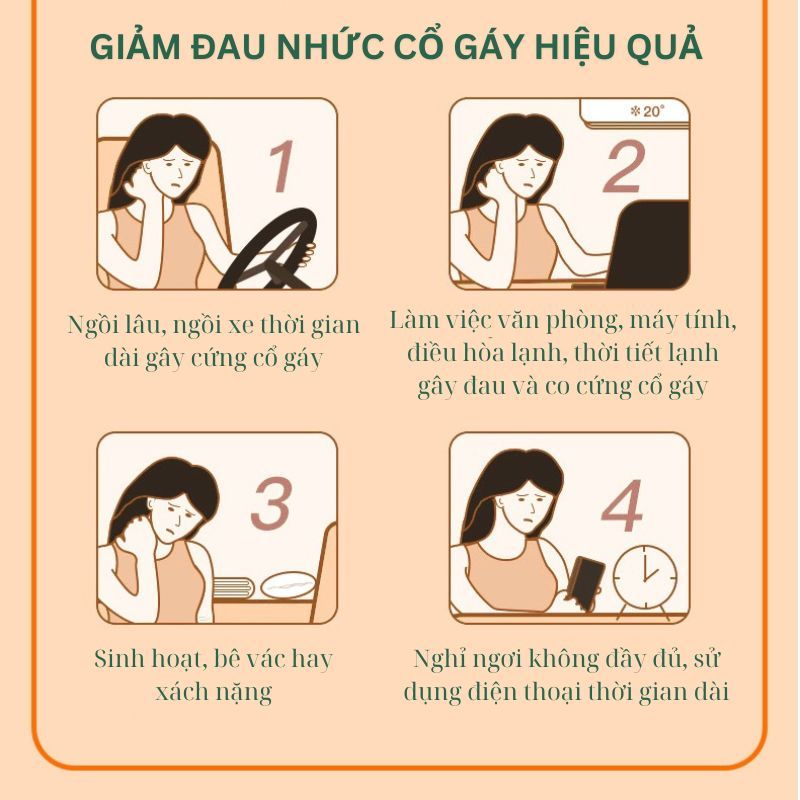 Đau nhức và tê bì cổ gáy do thoái hóa cột sống cổ..., co cứng cổ, miếng dán nhiệt thảo dược cổ gáy