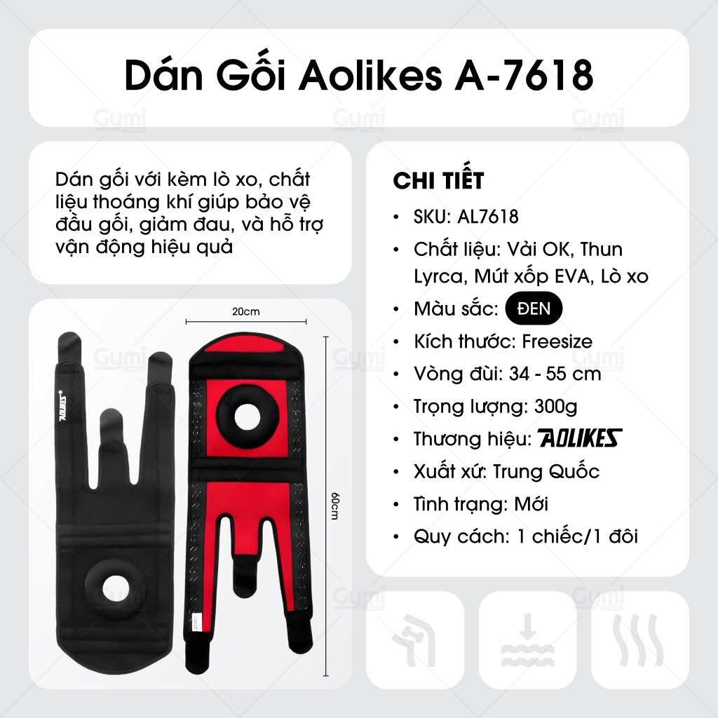 Băng Bảo Vệ Đầu Gối, Dán Gối Aolikes A-7618 - Kèm Lò Xo - AL7618