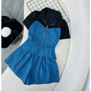 Set bộ bigsize nữ áo tay ngắn cổ bẻ kèm quần đùi lưng thun chất jeans giấy pha thun ruby mặc thoải mái mát SET839