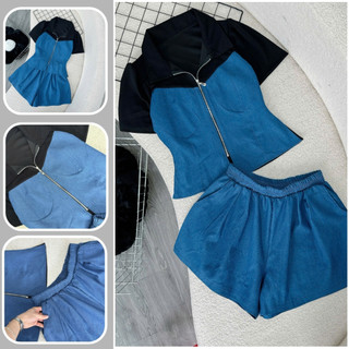 Set bộ bigsize nữ áo tay ngắn cổ bẻ kèm quần đùi lưng thun chất jeans giấy pha thun ruby mặc thoải mái mát SET839