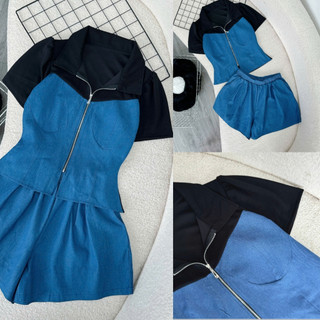 Set bộ bigsize nữ áo tay ngắn cổ bẻ kèm quần đùi lưng thun chất jeans giấy pha thun ruby mặc thoải mái mát SET839