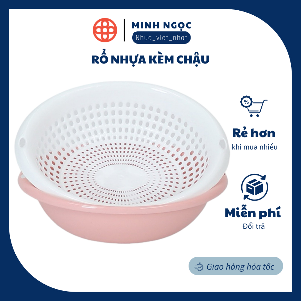 Rổ nhựa kèm chậu, rổ rửa rau Việt Nhật Việt Nhật 3size 3230, 3231, 3232 ...
