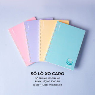 Sổ Lò Xo Kẻ Caro A5/B5 150 Trang MACARON- 100gsm,  Sổ Lò Xo Nhựa Mềm An Toàn Giấy Tráng Keo Không Lem 15-030A5/B5