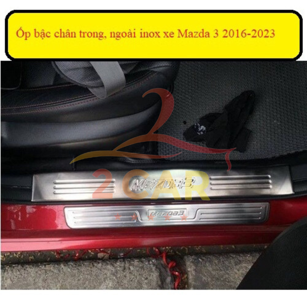 Ốp bậc chân trong, ngoài xe Mazda 3 2016-2023 inox cao cấp, sáng bóng