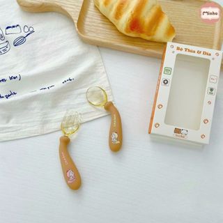 Thìa dĩa ăn dặm silicone dành cho bé từ 6 tháng đến 1 tuổi, uốn cong 360 độ mềm mại, giúp bé ăn dặm dễ dàng