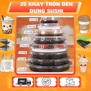 25 Khay tròn đen đựng Sushi , set lẩu 4 kích cỡ có nắp hàng đẹp