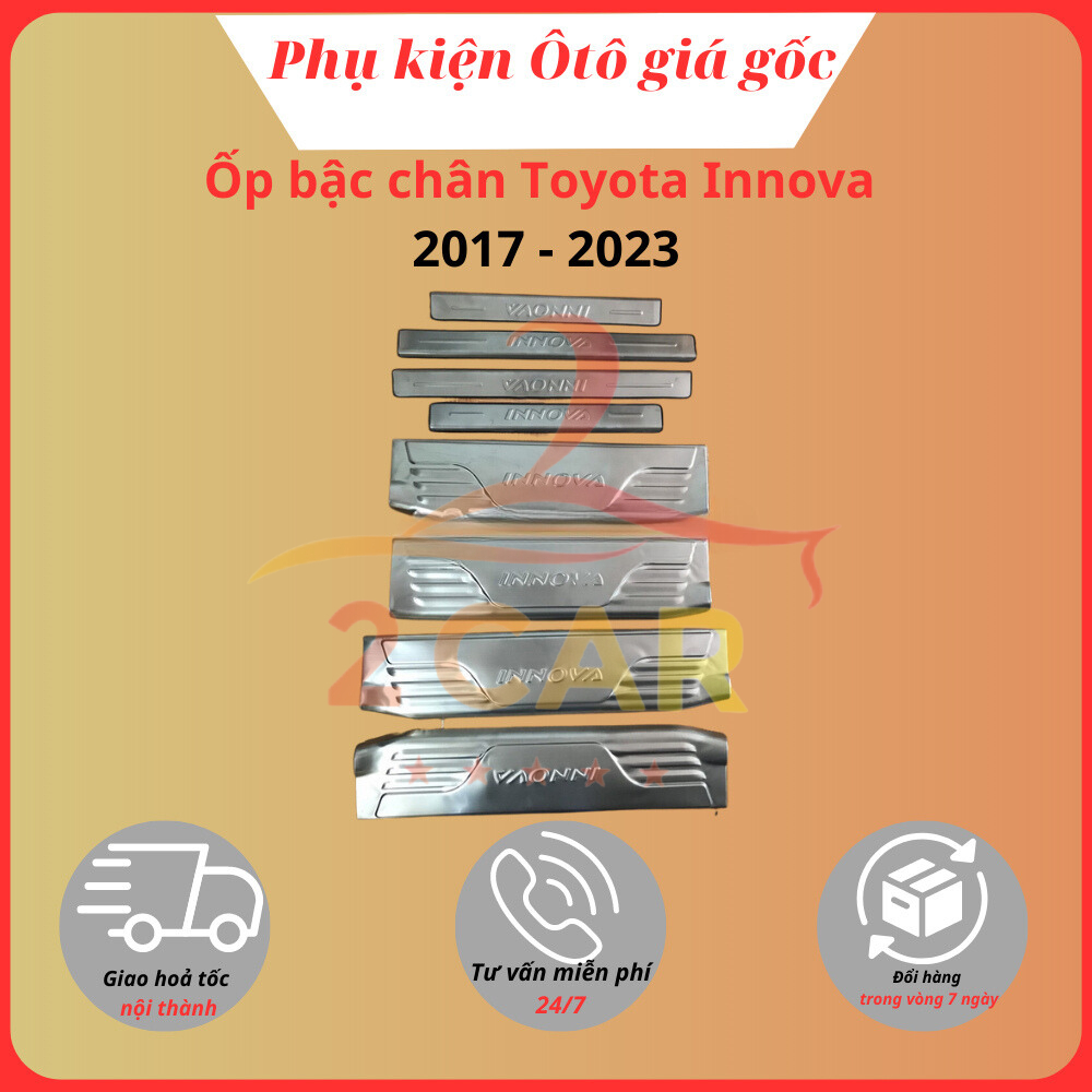 Ốp bậc cửa, nẹp bước chân xe Innova 2006 - 2012, 2013, 2014, 2015 inox cao cấp, sáng bóng