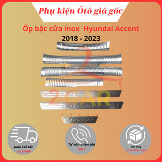 Ốp bậc cửa, nẹp bước chân trong, ngoài xe Hyundai Accent 2018 - 2021, 2022, 2023, inox cao cấp, sáng bóng