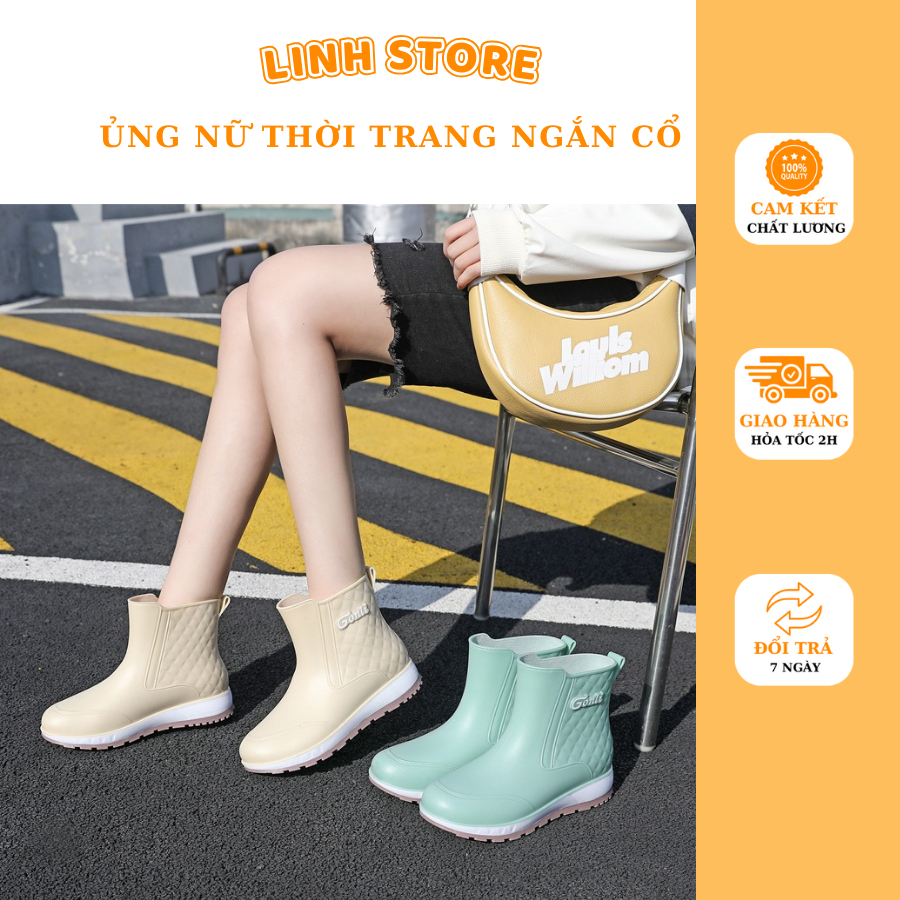 Ủng thời trang ngắn cổ, ủng đi mưa chống trượt cho nữ