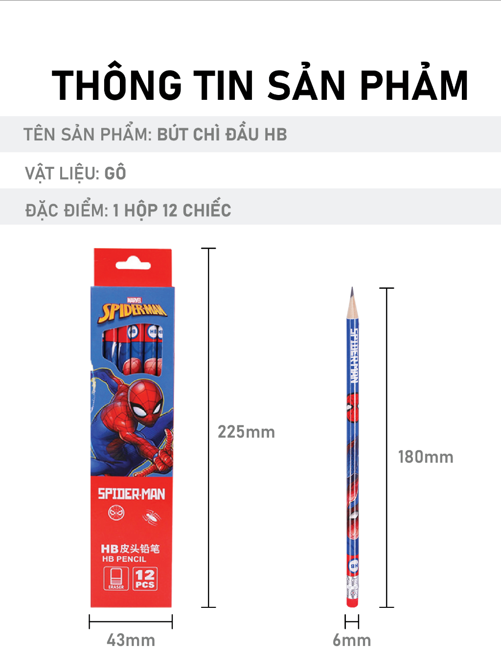 Ảnh Bút chì cho bé 1989KIDS hộp combo 12 chiếc HB dành cho học sinh tiểu học,bút chì tập viết cho trẻ em,viết chì cho bé 2