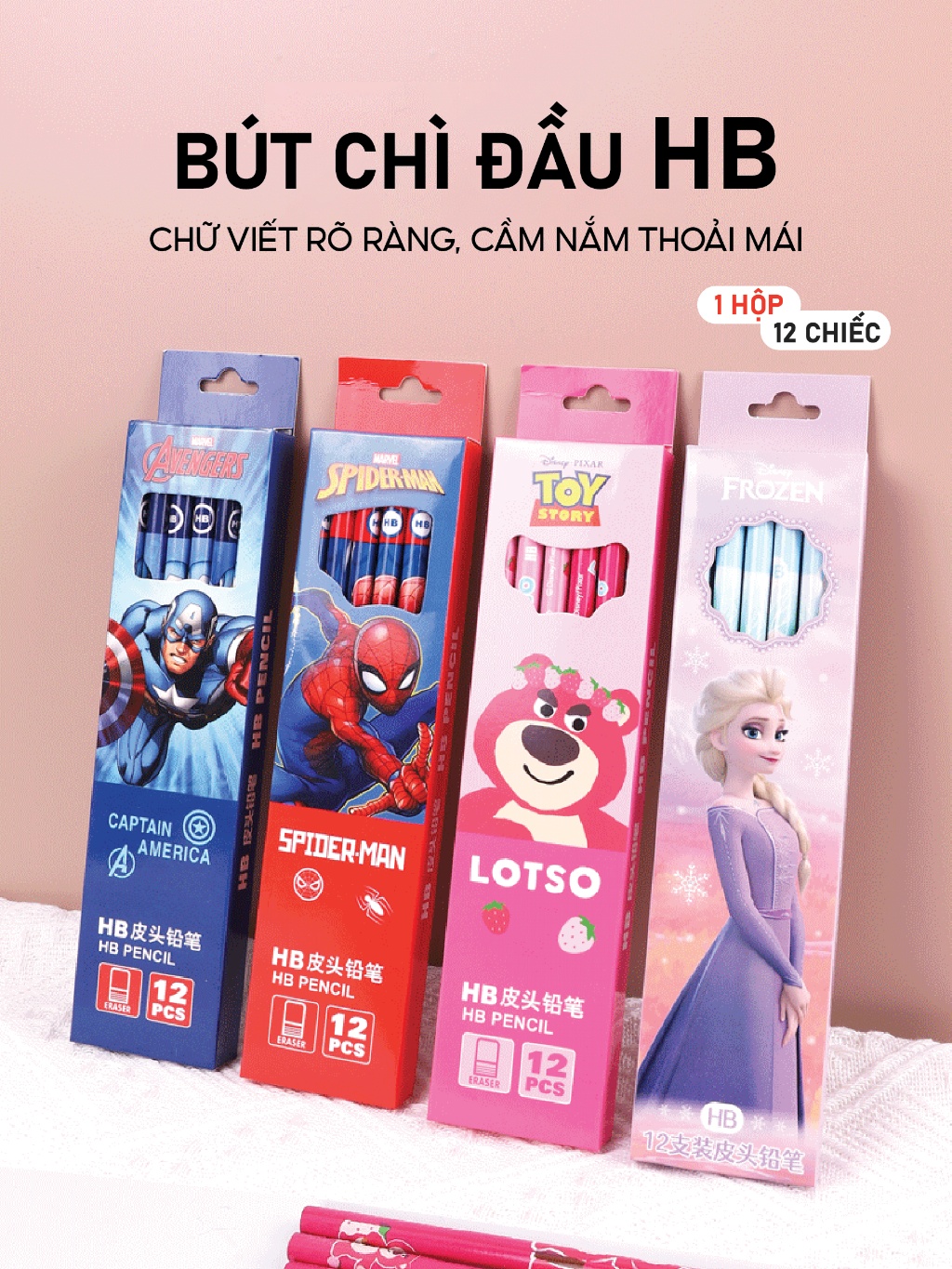 Ảnh Bút chì cho bé 1989KIDS hộp combo 12 chiếc HB dành cho học sinh tiểu học,bút chì tập viết cho trẻ em,viết chì cho bé 1