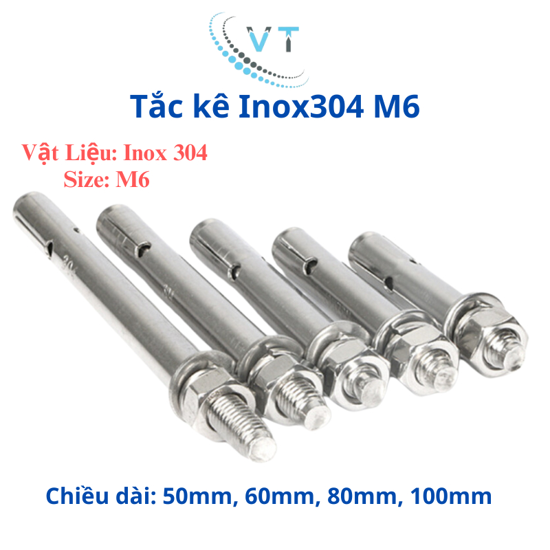 Tắc kê inox, bu lông nở inox 304 M6 (6li)