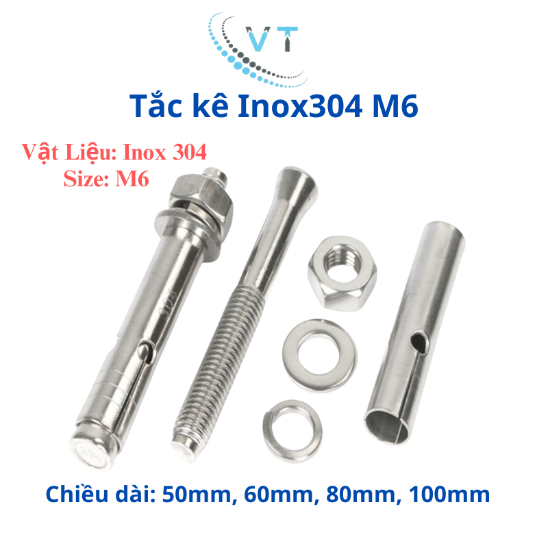 Tắc kê inox, bu lông nở inox 304 M6 (6li)