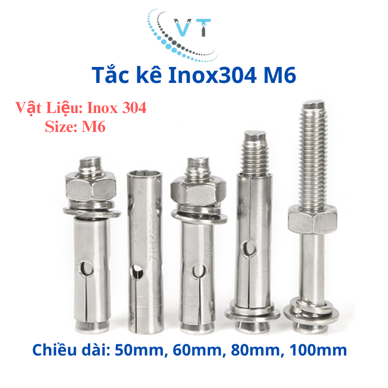 Tắc kê inox, bu lông nở inox 304 M6 (6li)