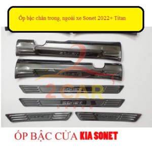 Ốp bậc cửa, nẹp bước chân trong, ngoài xe Kia Sonet 2022, 2023, 2024 titan phay xước cao cấp