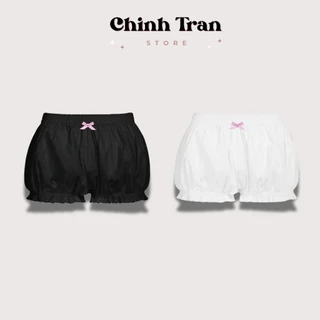 Quần Đùi Bí Nữ Gắn Nơ Phối Viền Ren Dễ Thương Basic Nhiều Màu - Chinh Trần Store