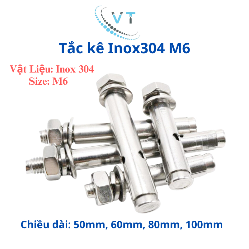 Tắc kê inox, bu lông nở inox 304 M6 (6li) set 10 con