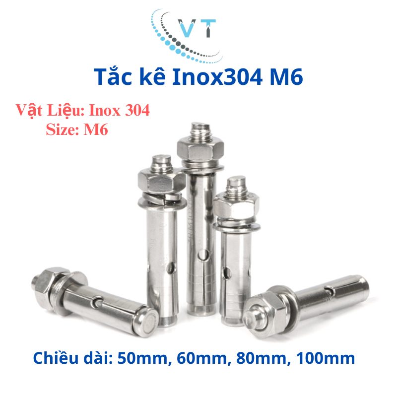 Tắc kê inox, bu lông nở inox 304 M6 (6li) set 10 con