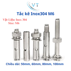 Tắc kê inox, bu lông nở inox 304 M6 (6li) set 10 con