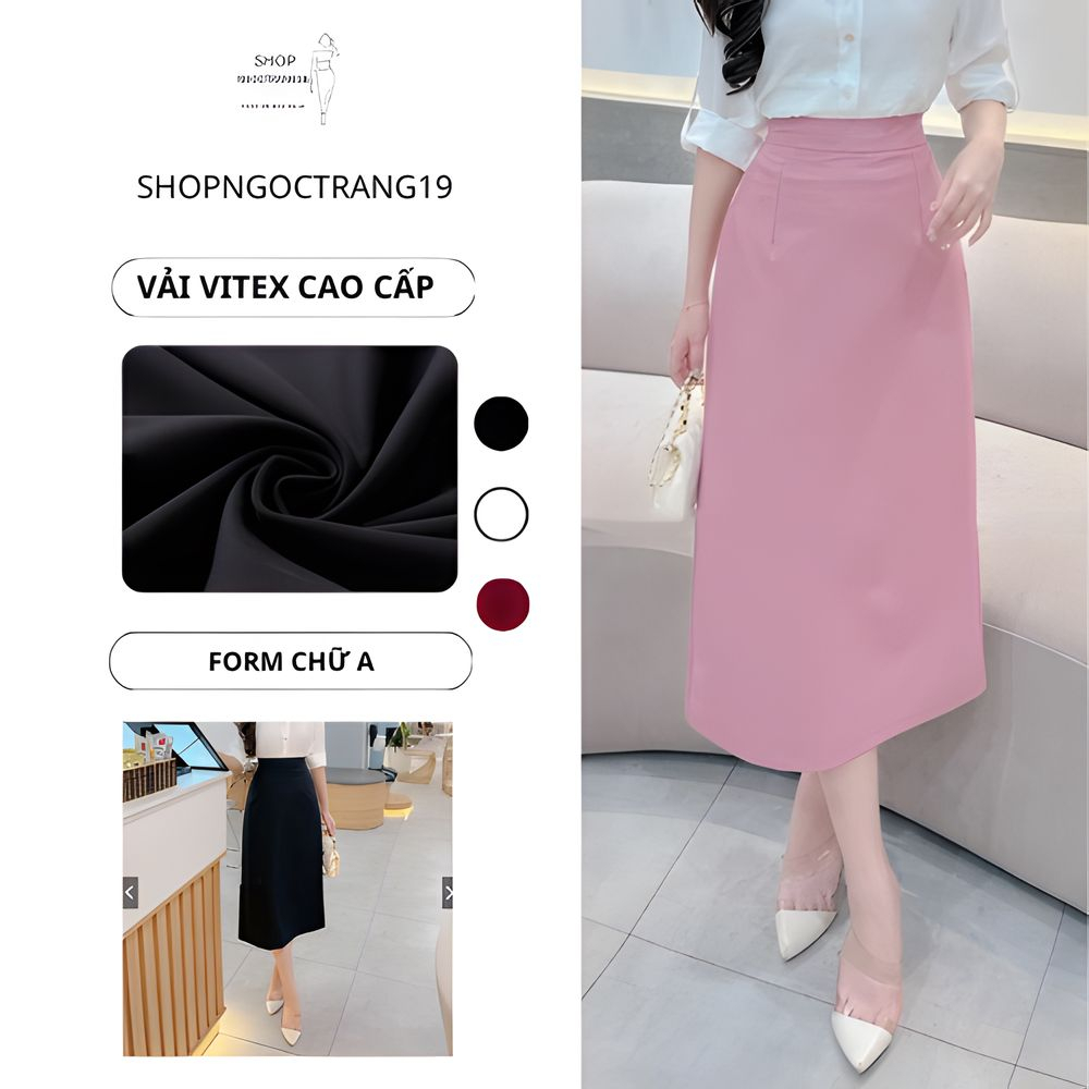 Chân Váy Chứ A Công Sở Dài 70cm SHOPNGOCTRANG19 Chất Liệu Vitex CVA70