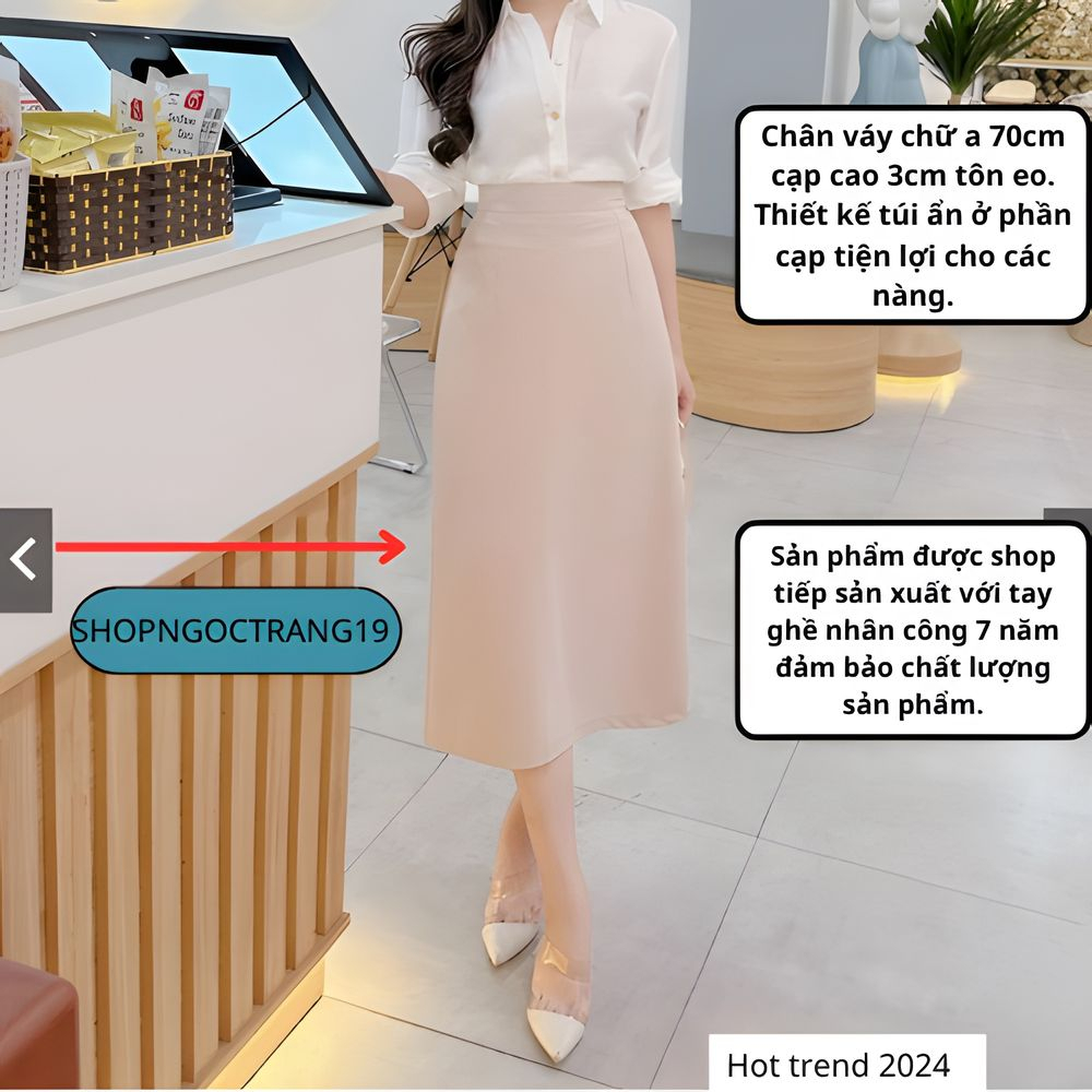 Chân Váy Chứ A Công Sở Dài 70cm SHOPNGOCTRANG19 Chất Liệu Vitex CVA70