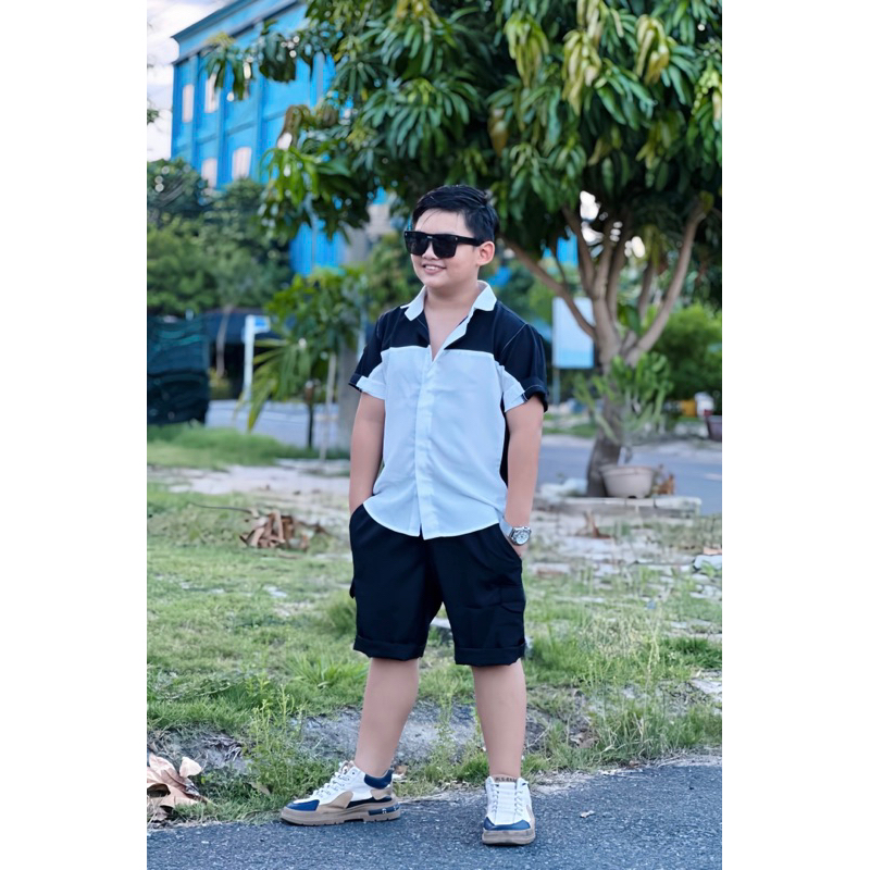 set công tử phối trơn trắng đen cho bé trai 10kg-52kg TONIKIDS