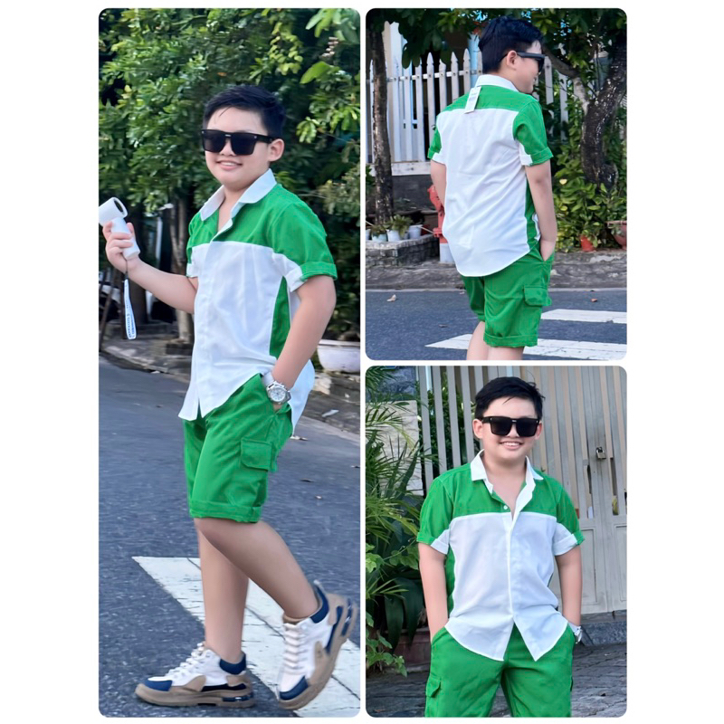 set sơmi trơn phối xanh TONIBRAND 10kg-52kg