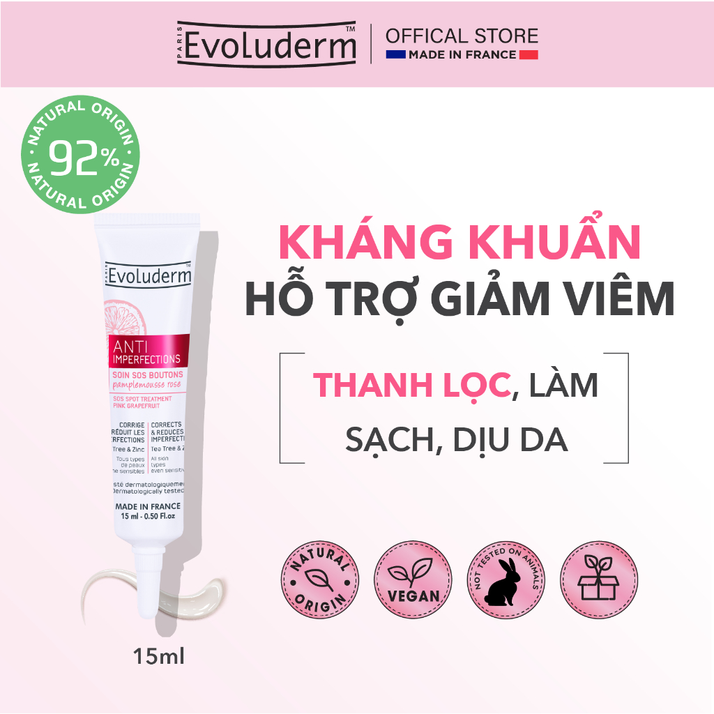 Ảnh Gel chấm giảm mụn cấp tốc SOS Spot Treatment chiết xuất Bưởi hồng Evoluderm 15ml 1