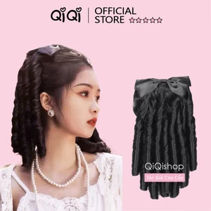 Tóc giả búi kèm nơ xoăn lọn dạng cài, retro cổ điển dành cho trung niên Qiqishop