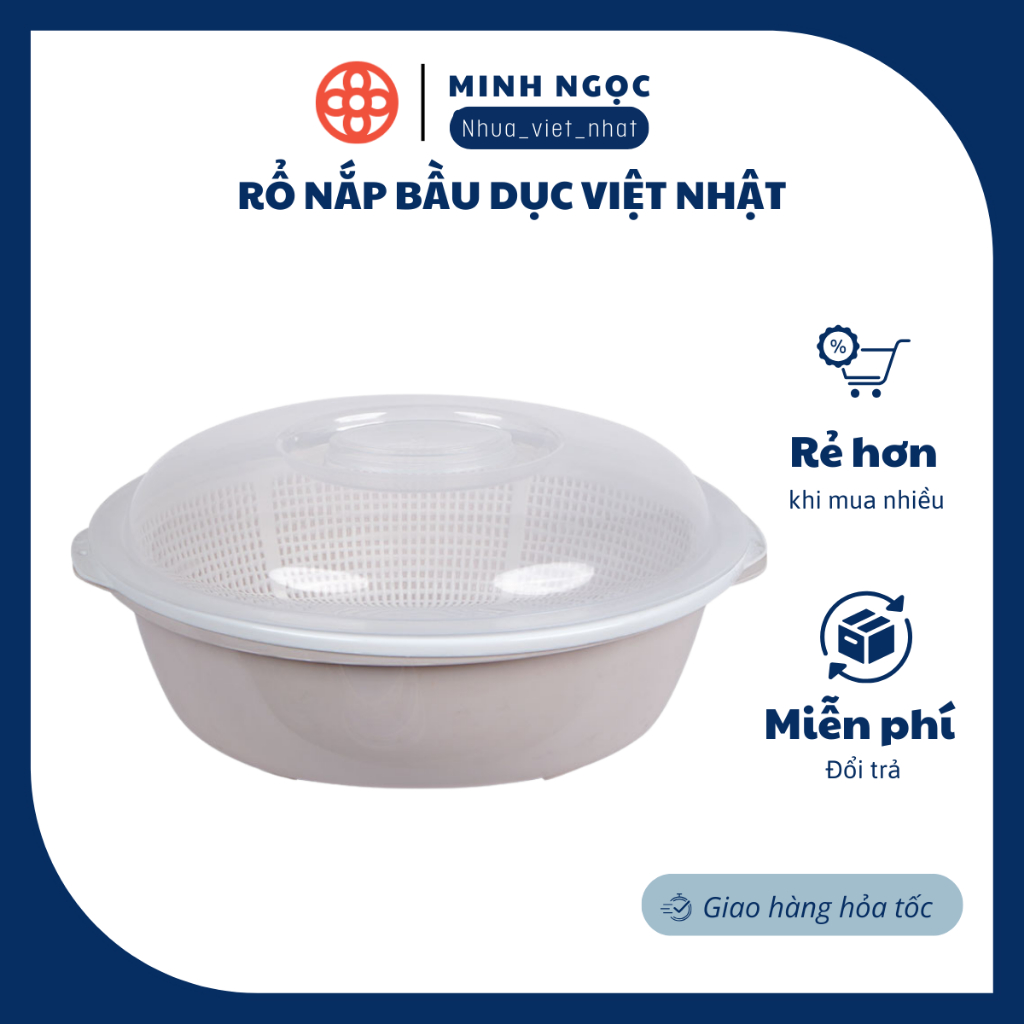 COMBO 2 Rổ nắp bầu dục Việt Nhật, bộ rổ nhựa kèm chậu có nắp đậy rửa ...