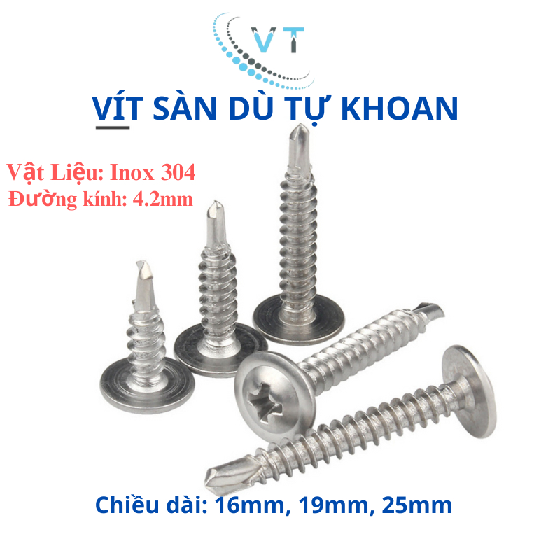 Vít Đuôi Cá Inox 304 Đầu Dù (Vít Tự Khoan) - Đủ Size 16mm 19mm 25mm - Chuyên Bắn Sắt, Inox Không Gỉ