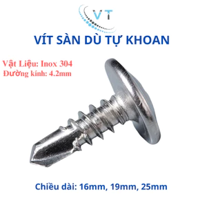 Vít Tự Khoan Đầu Dù Inox 304 - Vít Đuôi Cá Inox Chống Gỉ Size 16mm, 19mm, 25mm