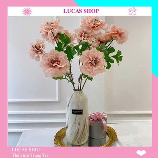 Hoa Giả- Hoa Cúc Thược Dược 65cm Cành 3 Bông Cao Cấp, Decor Nhà Cửa, Studio...