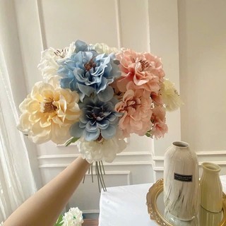 Hoa Giả- Hoa Cúc Thược Dược 65cm Cành 3 Bông Cao Cấp, Decor Nhà Cửa, Studio...