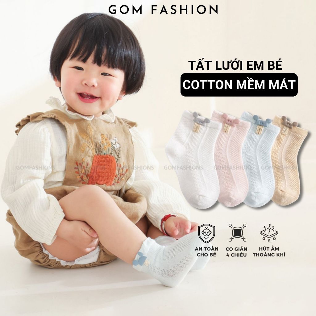 Tất lưới Thu Đông cho bé GOMTAT, vớ trẻ em phối mặt lưới mềm mại co giãn, giữ ấm chân, thoải mái vận động - YIQ-W018