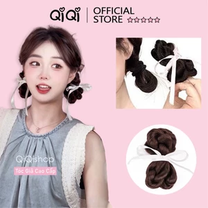 Tóc Giả Tết Thắt Nơ Ruy Băng Có Kẹp Tiện Dụng (giá 1 bên) QiQiShop