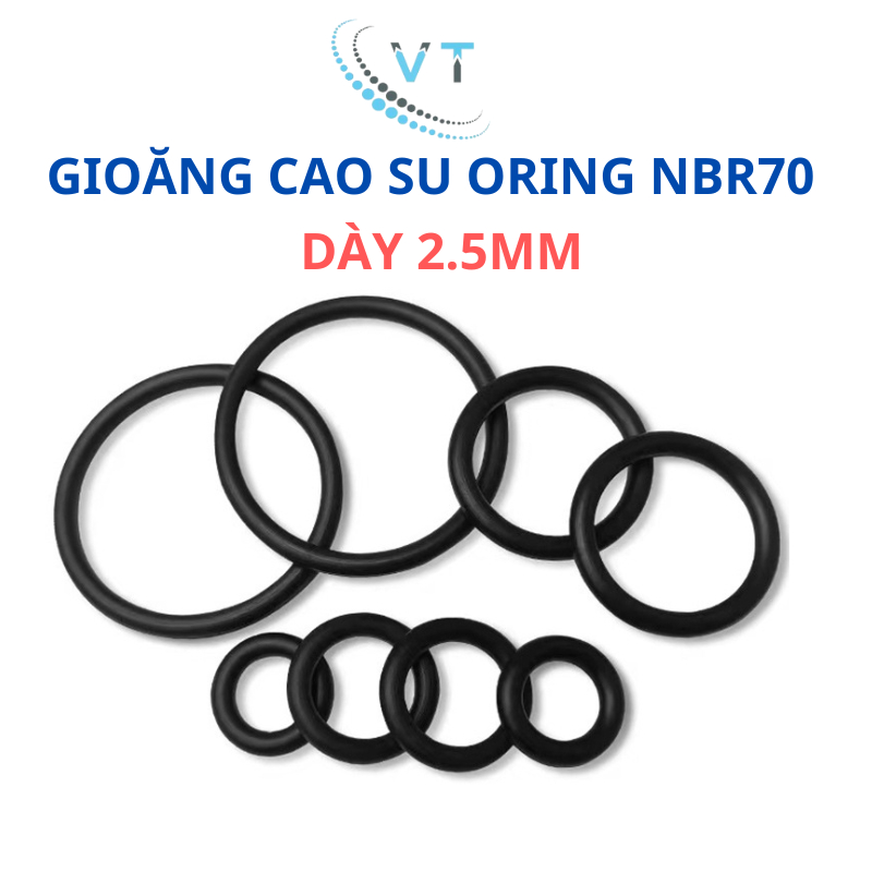 [Túi 10 Sợi] Gioăng Cao Su Oring NBR Dày 2.5mm - OD 6mm đến 60mm - Sim Cao Su Tròn Chịu Dầu, Chịu Nhiệt, Chống Rò Rỉ