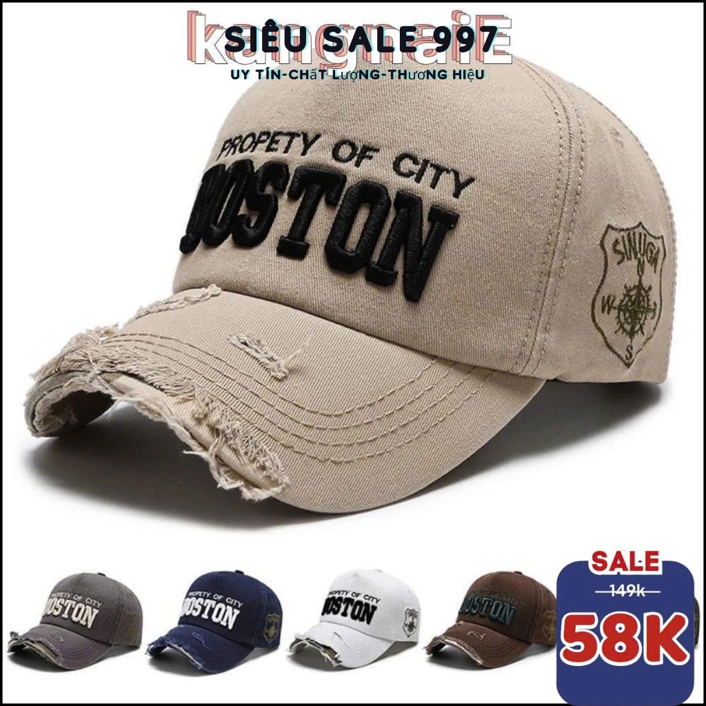 (S4122+HỘP)MŨ LƯỠI TRAI CHẤT JEAN LOGO BOSTON MỎ RÁCH TƯA PHONG CÁCH ...