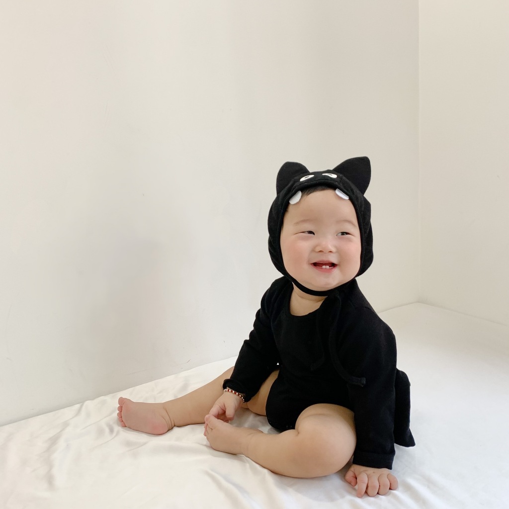 (HÀNG CÓ SẴN) Set bodysuit Dơi halloween kèm mũ TẶNG KÈM TẤT ĐEN cover Hàn Quốc  cho bé trai, bé gái, sơ sinh bé 5-13kg