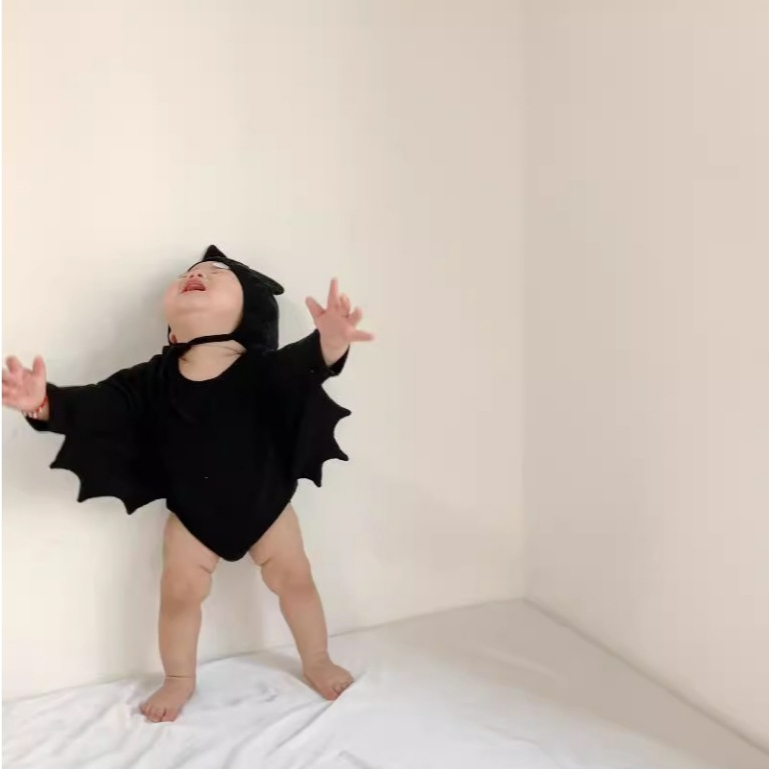 (HÀNG CÓ SẴN) Set bodysuit Dơi halloween kèm mũ TẶNG KÈM TẤT ĐEN cover Hàn Quốc  cho bé trai, bé gái, sơ sinh bé 5-13kg
