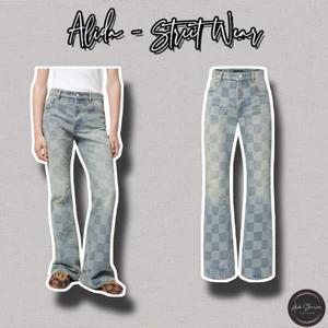 ⚡️[Hight Quality] Quần Jeans Lu1s Vu11on Damier Bootcut Denim Pants - Điểm Nhấn Kẻ Caro Was Rách Cao Cấp Street Wear Nnu