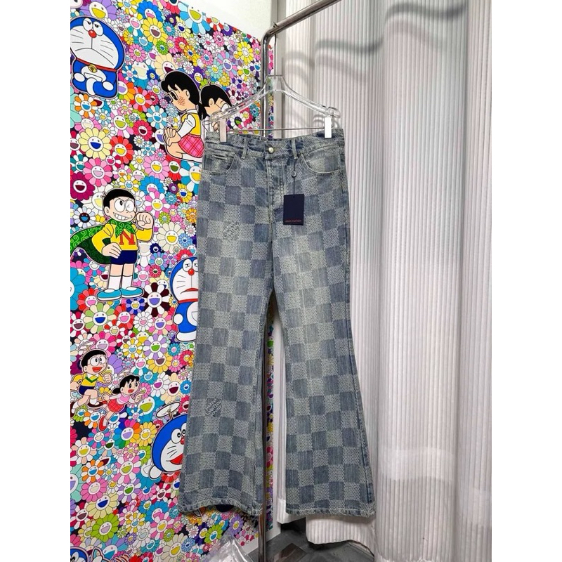 ⚡️[Hight Quality] Quần Jeans Lu1s Vu11on Damier Bootcut Denim Pants - Điểm Nhấn Kẻ Caro Was Rách Cao Cấp Street Wear Nnu