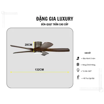 Quạt trần cánh gỗ cao cấp,quạt trần 5 cánh có đèn hiện đại dành cho phòng khách chung cư - biệt thự có điều khiển từ xa
