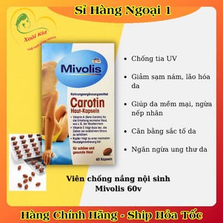 [Đủ Bill] [Tách lẻ] Viên Uống Chống Nắng Mivolis Carotin Hộp 60 Viên - Hàng Đức Chính Hãng