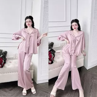 Đồ Ngủ Pijama Bigsize MIKY, Đồ Ngủ Bigsize lụa Latin cao cấp mềm mại xinh xắn tay loe dài dễ thương 2  < 75KG