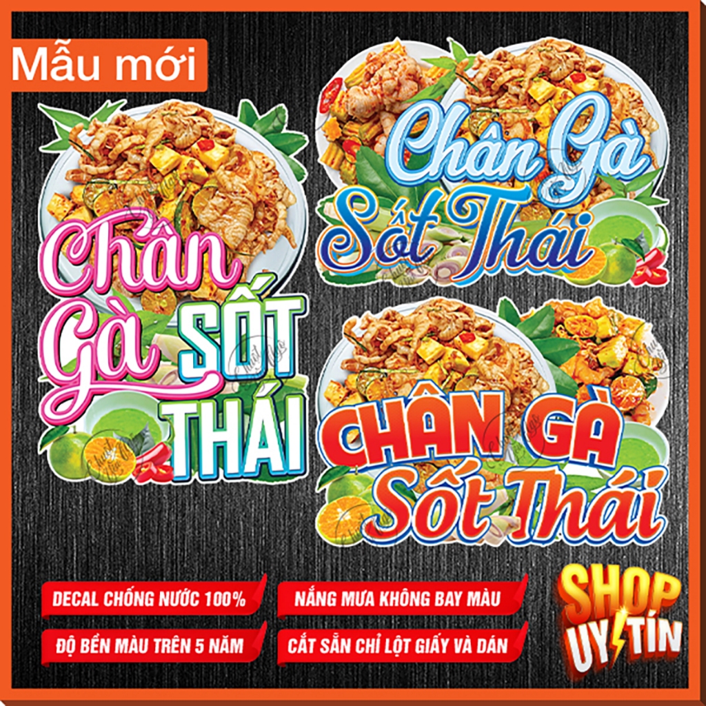 Miếng dán CHÂN GÀ SỐT THÁI sticker trang trí xe đẩy decal quán ăn vặt ...