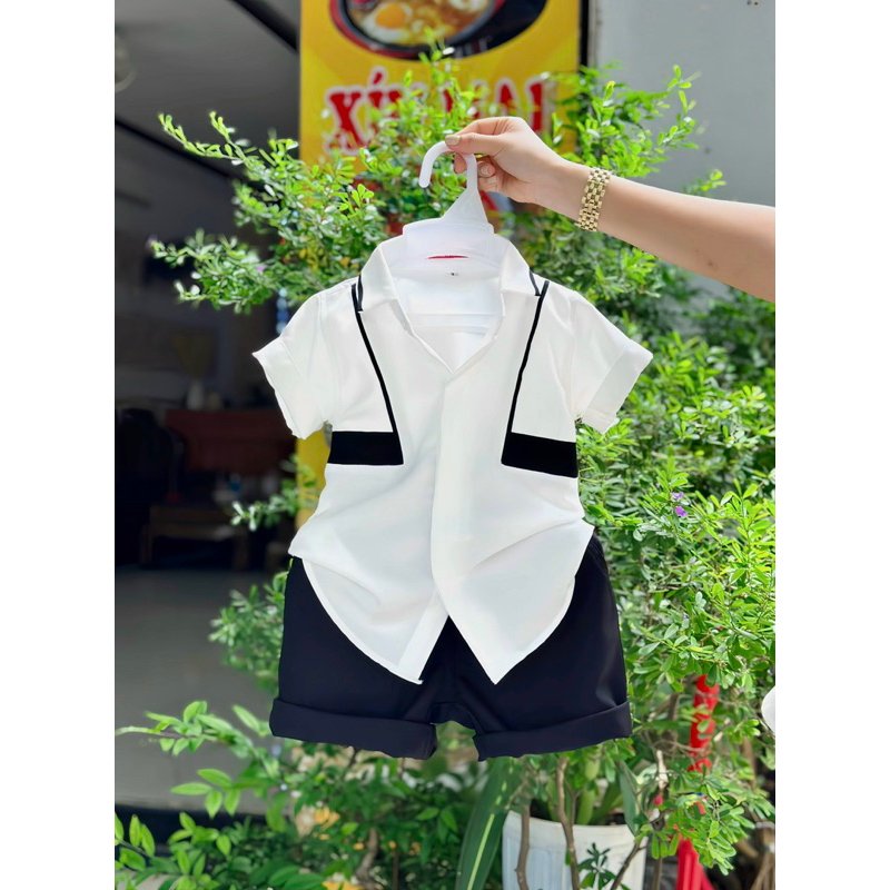 set sơmi thiết kế cao cấp phối hông đen TONI BRAND 10-52kg