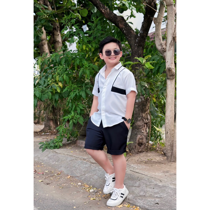 set sơmi thiết kế cao cấp phối hông đen TONI BRAND 10-52kg