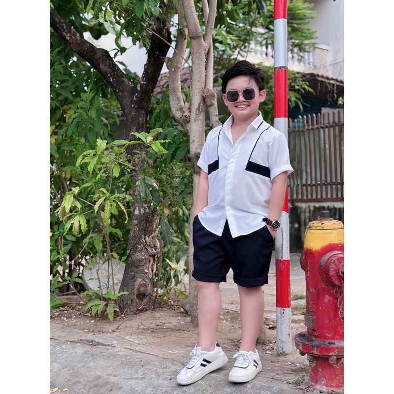 set sơmi thiết kế cao cấp phối hông đen TONI BRAND 10-52kg